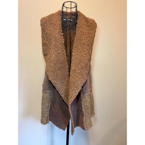 Michael Farrell Womens Brown Faux Shearling Suede Mixed Media Vest Size M